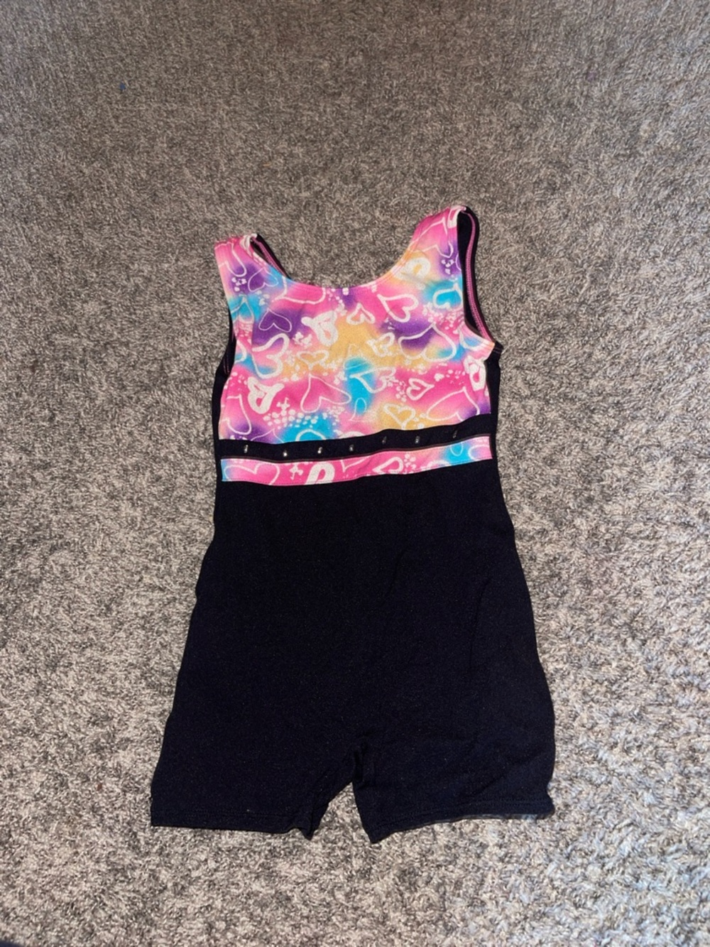 Girls Multicolor Heart Print Leotard Romper - Black Bottom